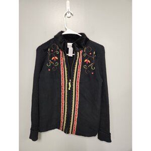 BRECKENRIDGE Black‎ Blazer  Multicolor Design Zip Sweater Coat PS EUC